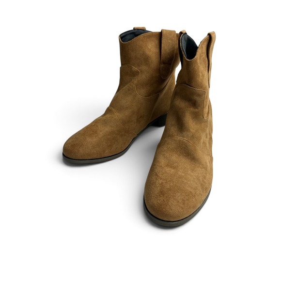 Unbranded Shoes - Unbranded Western Ankle Boots Women Size 41 Tan Faux Suede Low Block Heel Boots